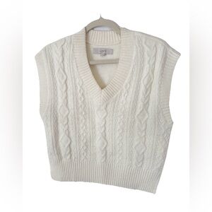LOFT V-Neck Cable Knit Sweater Vest - Cream